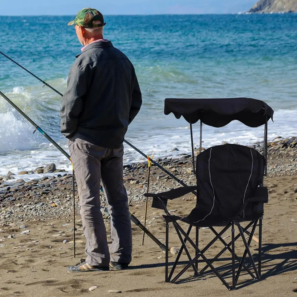Camping chair with sunshade black