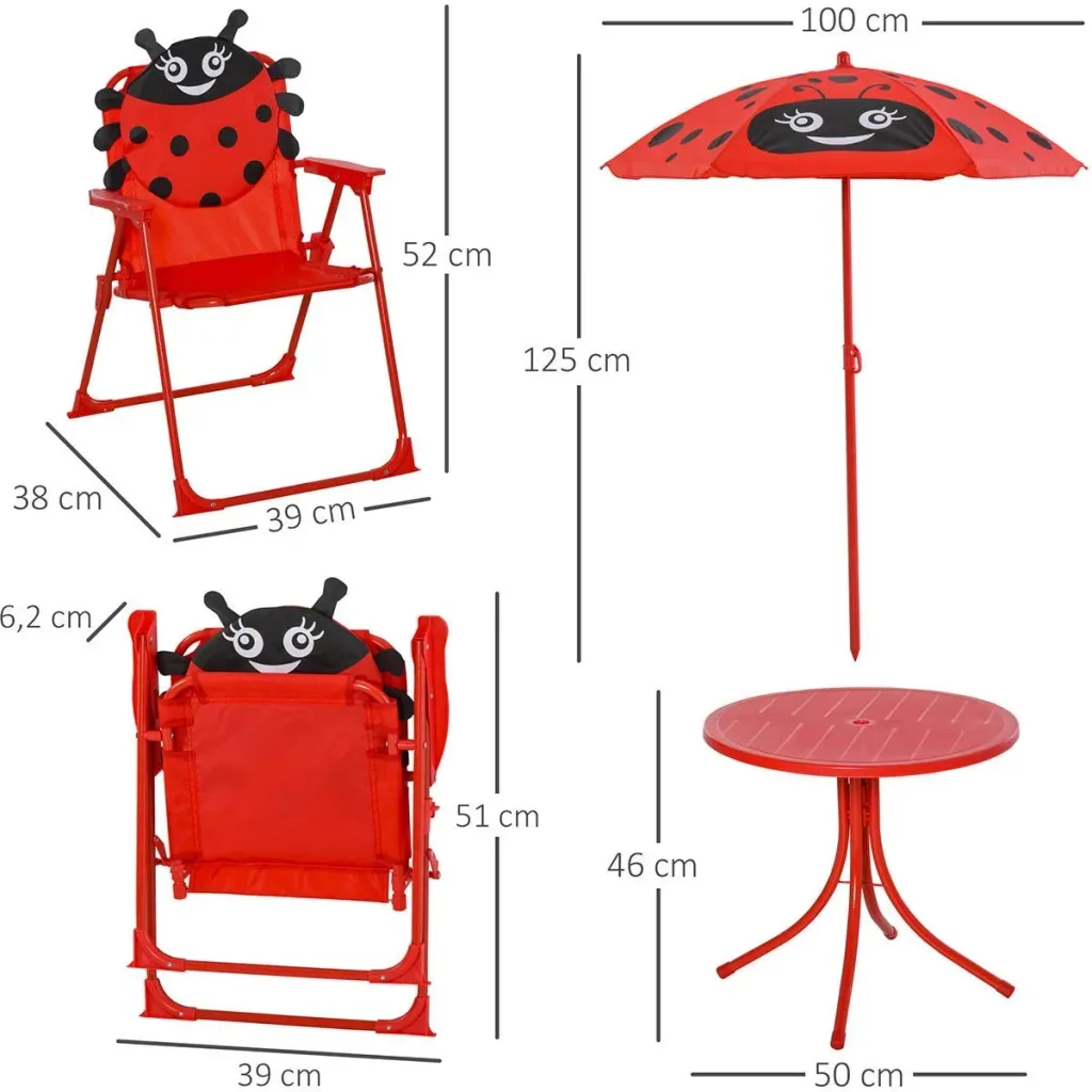 4-piece children's seating group garden garden table 2 folding chairs parasol camping children's seating set garden furniture for 3-5 years