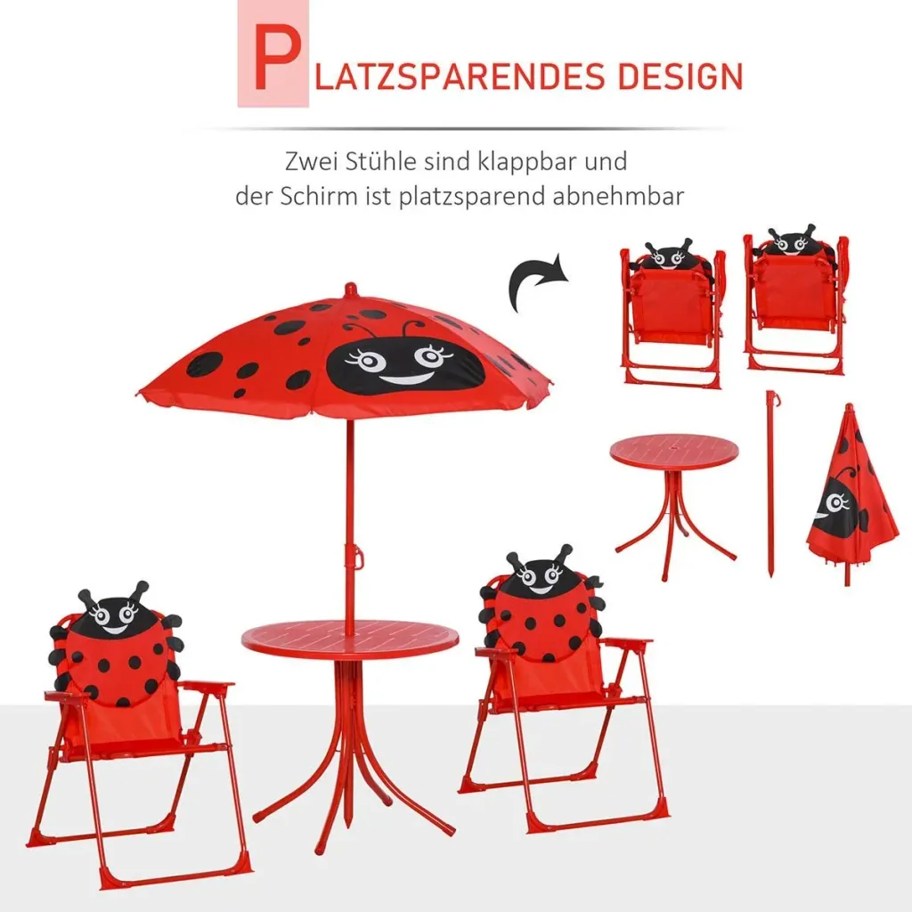 4-piece children's seating group garden garden table 2 folding chairs parasol camping children's seating set garden furniture for 3-5 years