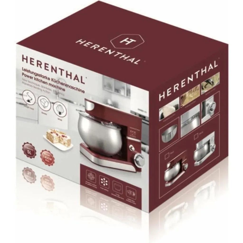 Herenthal Food Processor PKM1000.472.1 - Stand Mixer - 1400 W - 5.0 Liters - Stainless Steel - Red