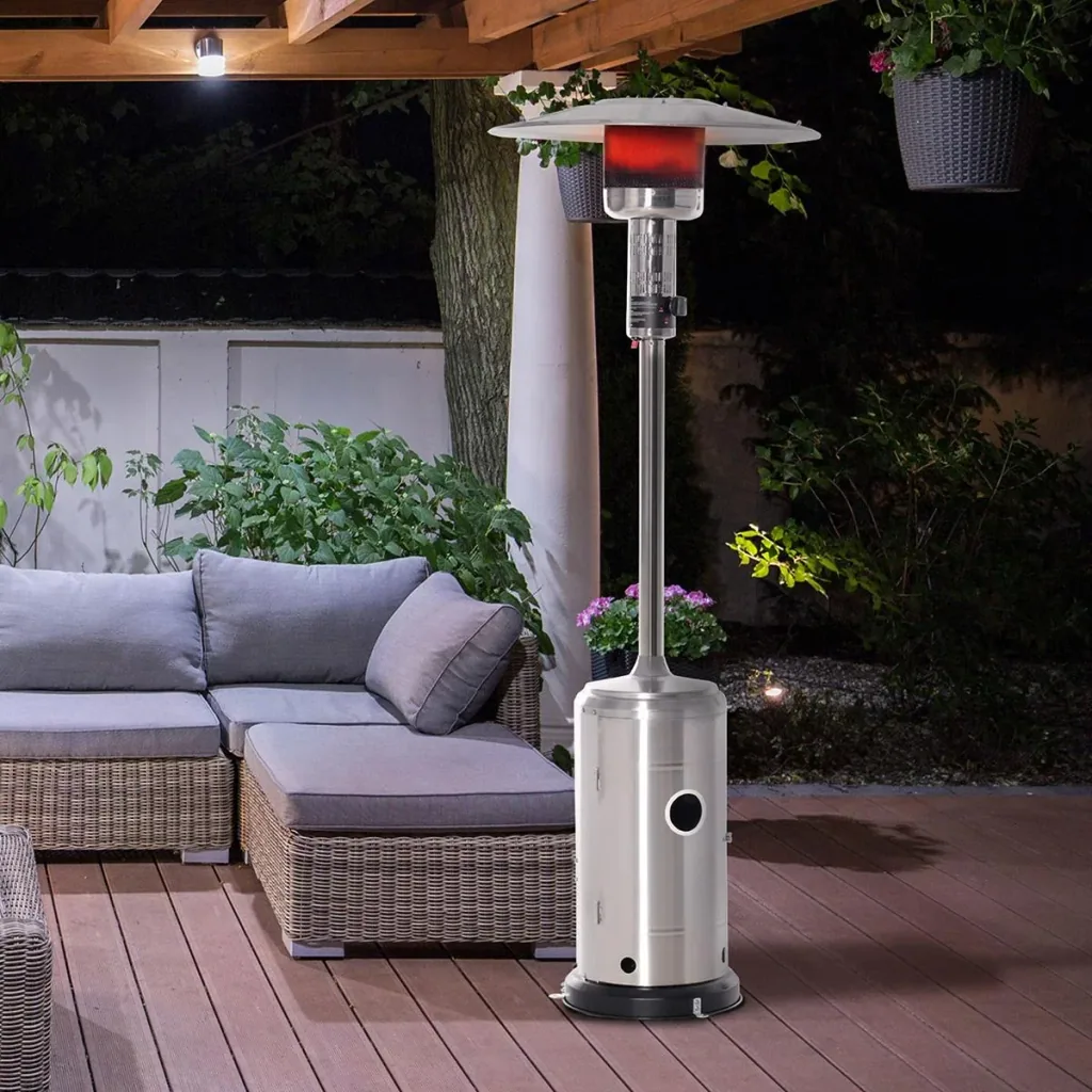 Patio heater with anti-tip switch, automatic safety shutdown, patio heater with wheels ro