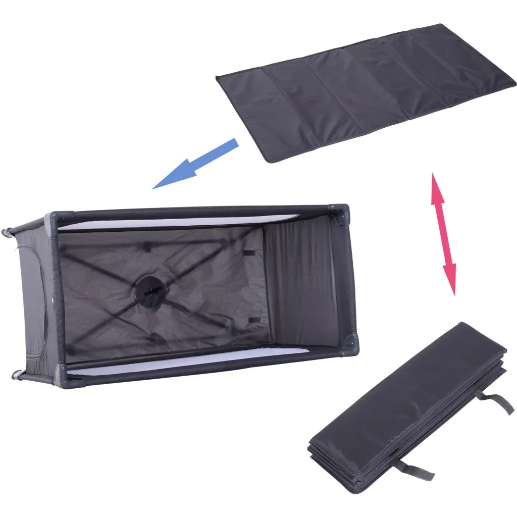 Baby bed children's travel bed foldable folding bed with mattress + wheels carrying bag black 120 x 60 x 75 cm