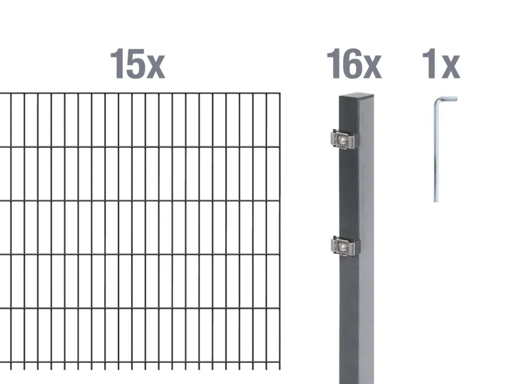 Double rod mesh fence complete set, anthracite, height 140 cm, length 30 m