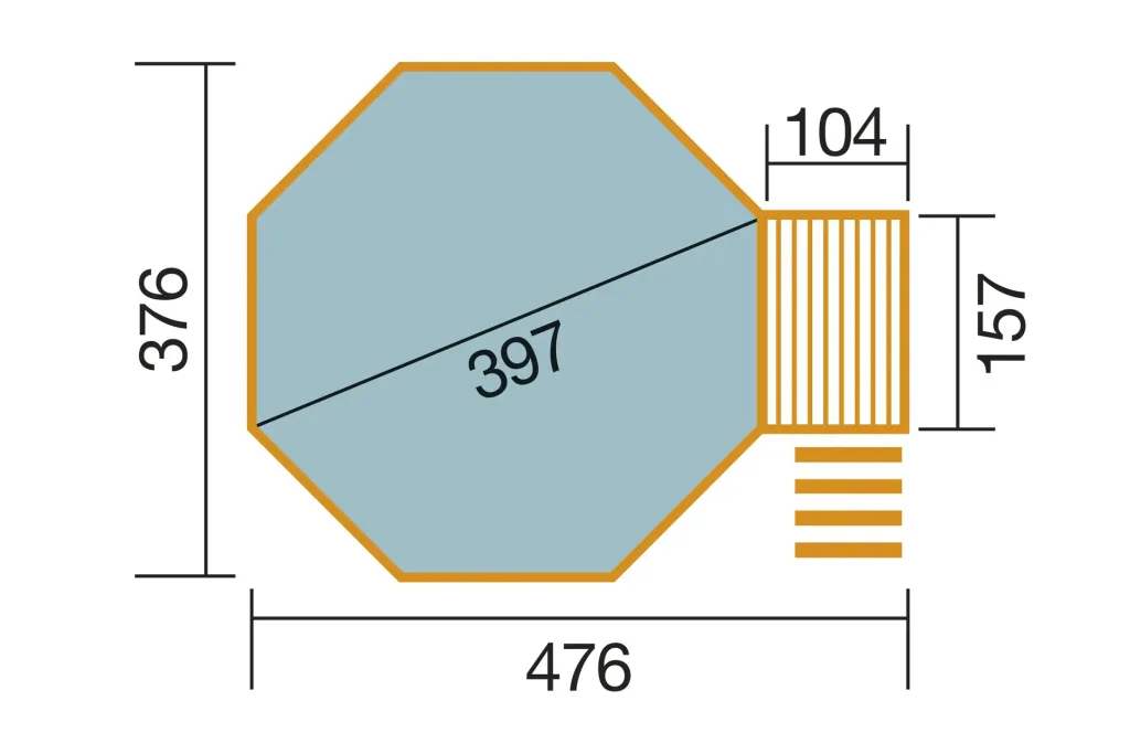 Solid wood pool 593 B size 1, diameter 325 cm, height 116 cm, value set including sand filter and technical room