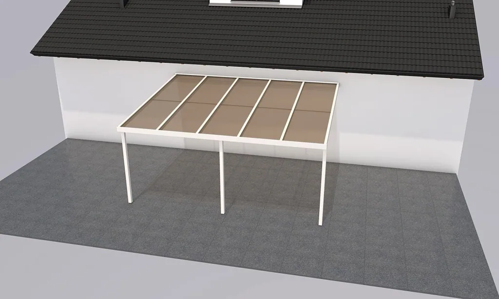 Patio roof Premium, white, 5100 x 4060 mm - Polycarbonate multi-wall sheets 16 mm, bronze