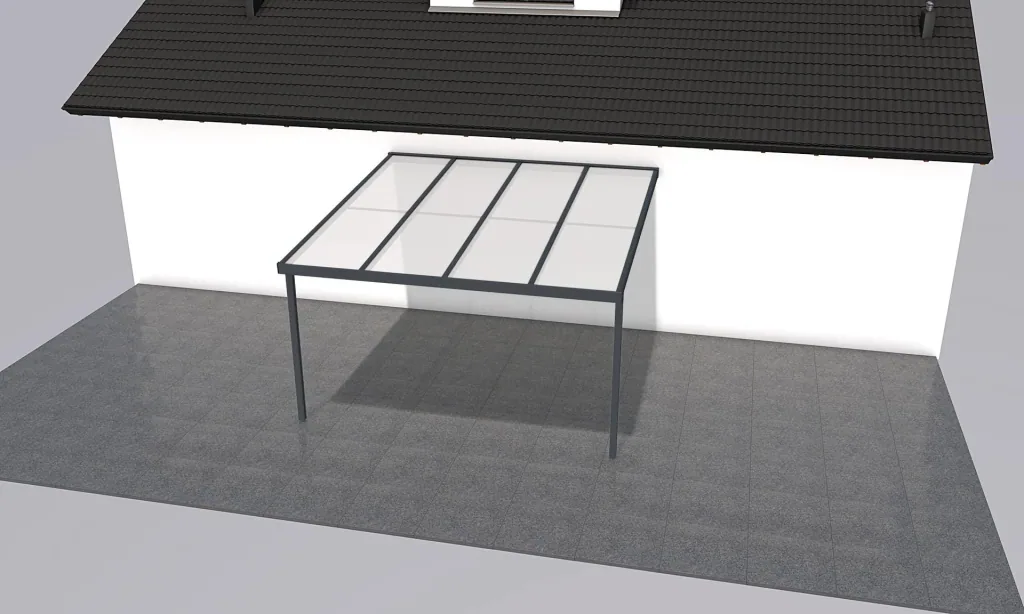 Patio roof Premium, anthracite, 4102 x 4060 mm - Polycarbonate multi-wall sheets 16 mm, opal