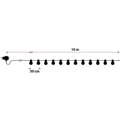 VT-71020 LED cable 10 meters with plug, including 20x 0.5W LED bulbs, RGBY, 600 lumens, IP44