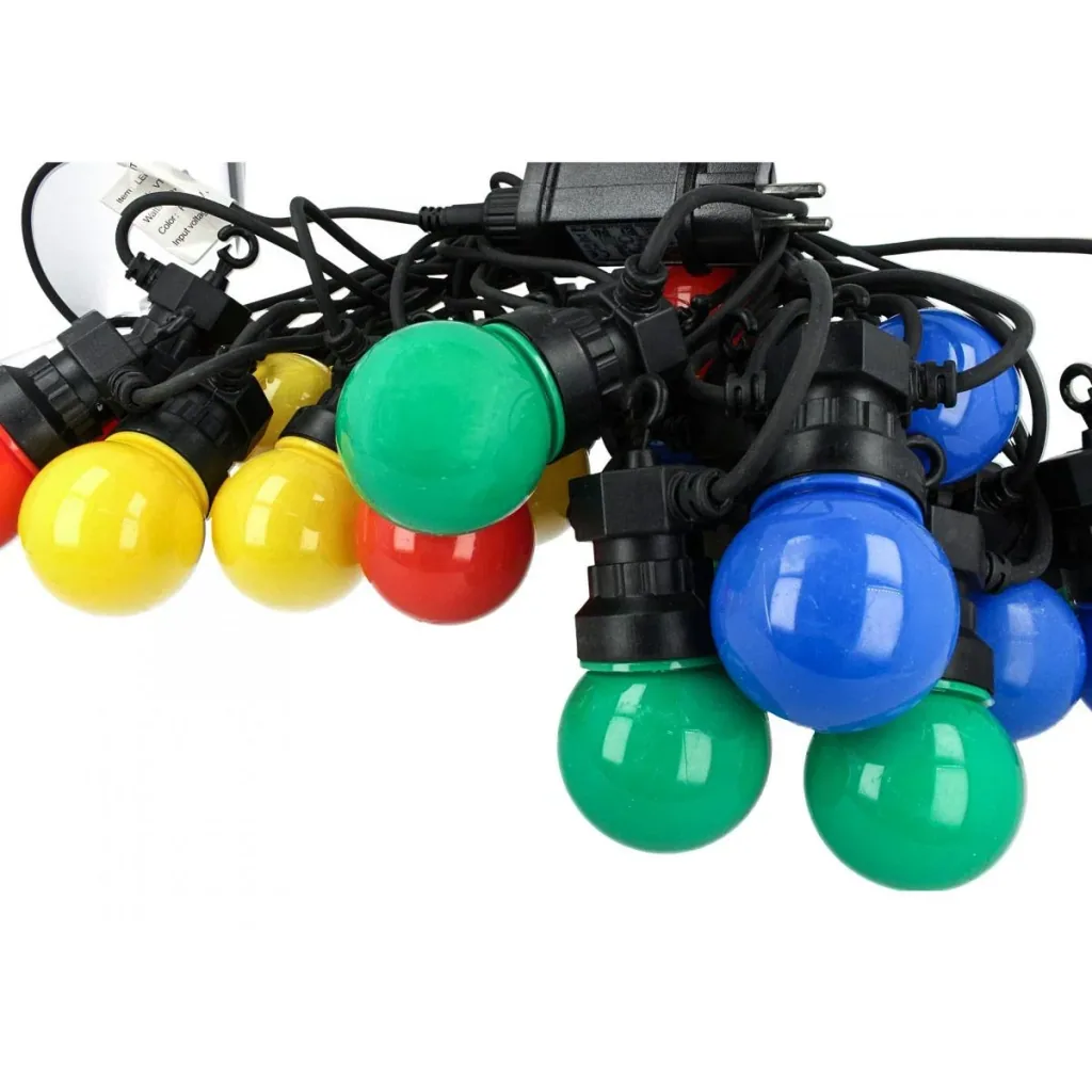 VT-71020 LED cable 10 meters with plug, including 20x 0.5W LED bulbs, RGBY, 600 lumens, IP44