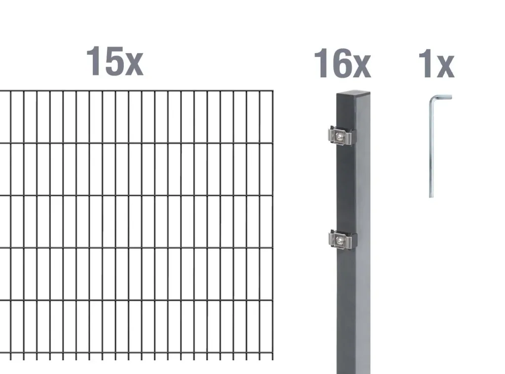 Double rod mesh fence complete set, anthracite, height 120 cm, length 30 m