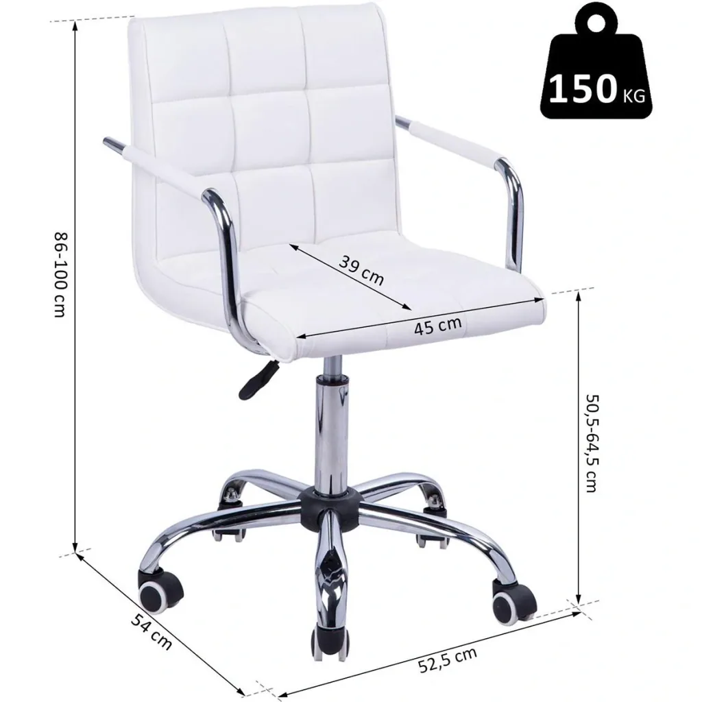 Swivel chair with curved armrests white/silver
