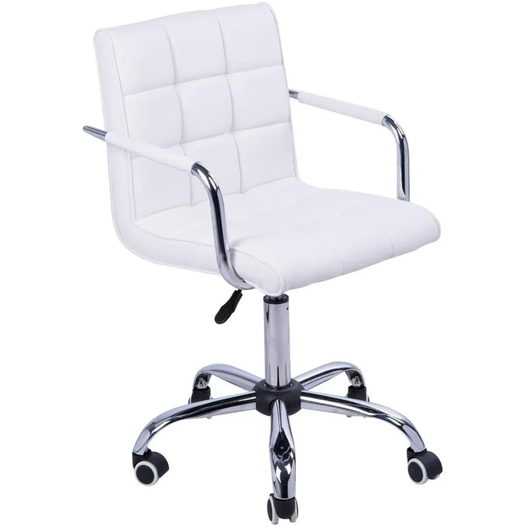 Swivel chair with curved armrests white/silver
