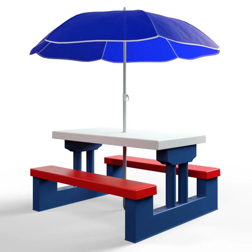 Children's picnic table with parasol
