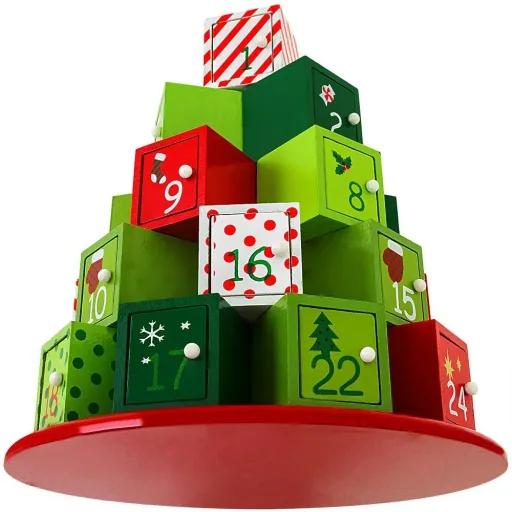 Wooden Advent Calendar - Green Red