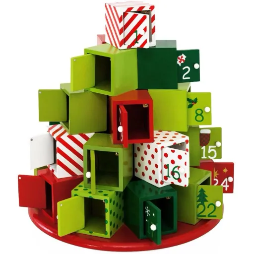 Wooden Advent Calendar - Green Red