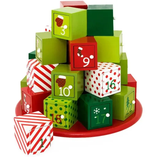 Wooden Advent Calendar - Green Red