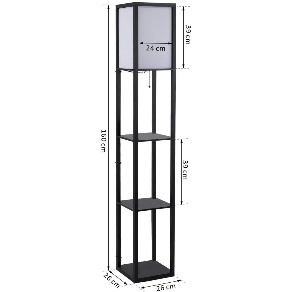 Floor lamp with shelves interior lighting floor lamp E27 up to 40W wood black 26 x 26 x 160 cm