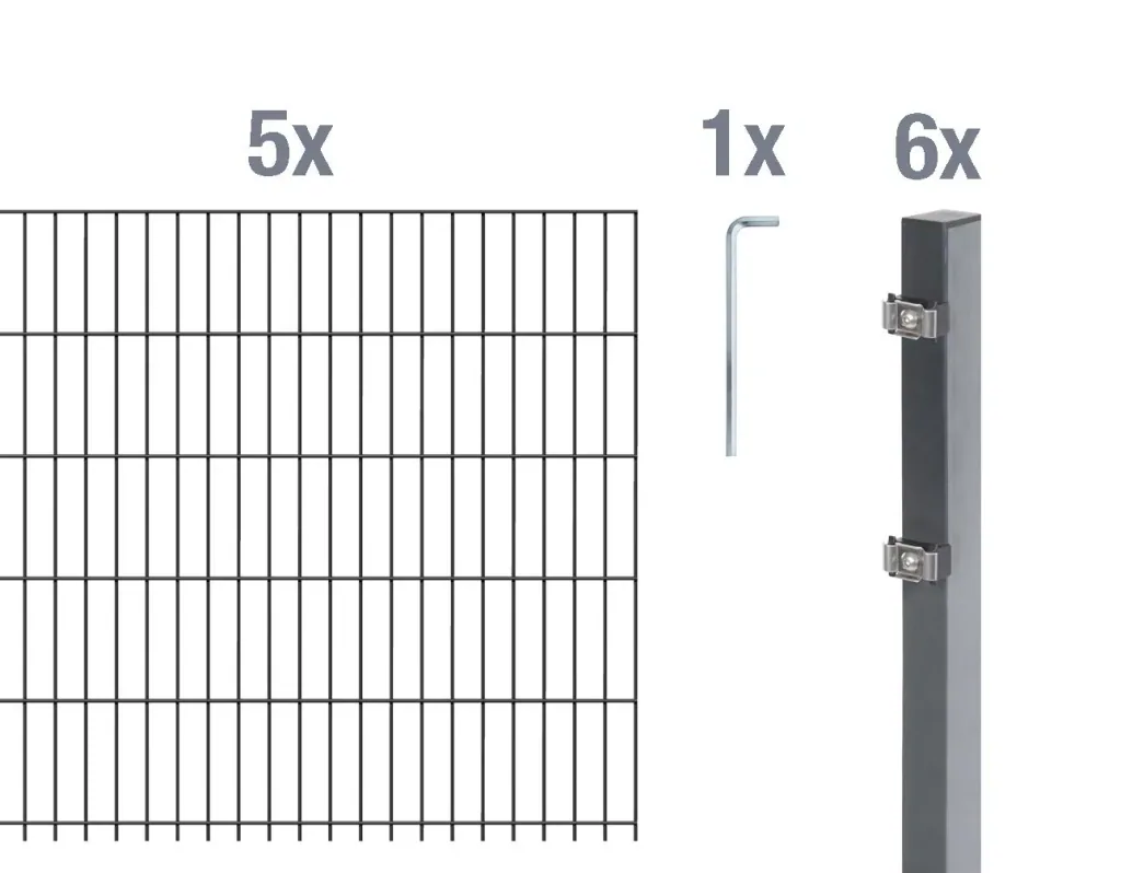 Double rod mesh fence complete set, anthracite, height 160 cm, length 10 m