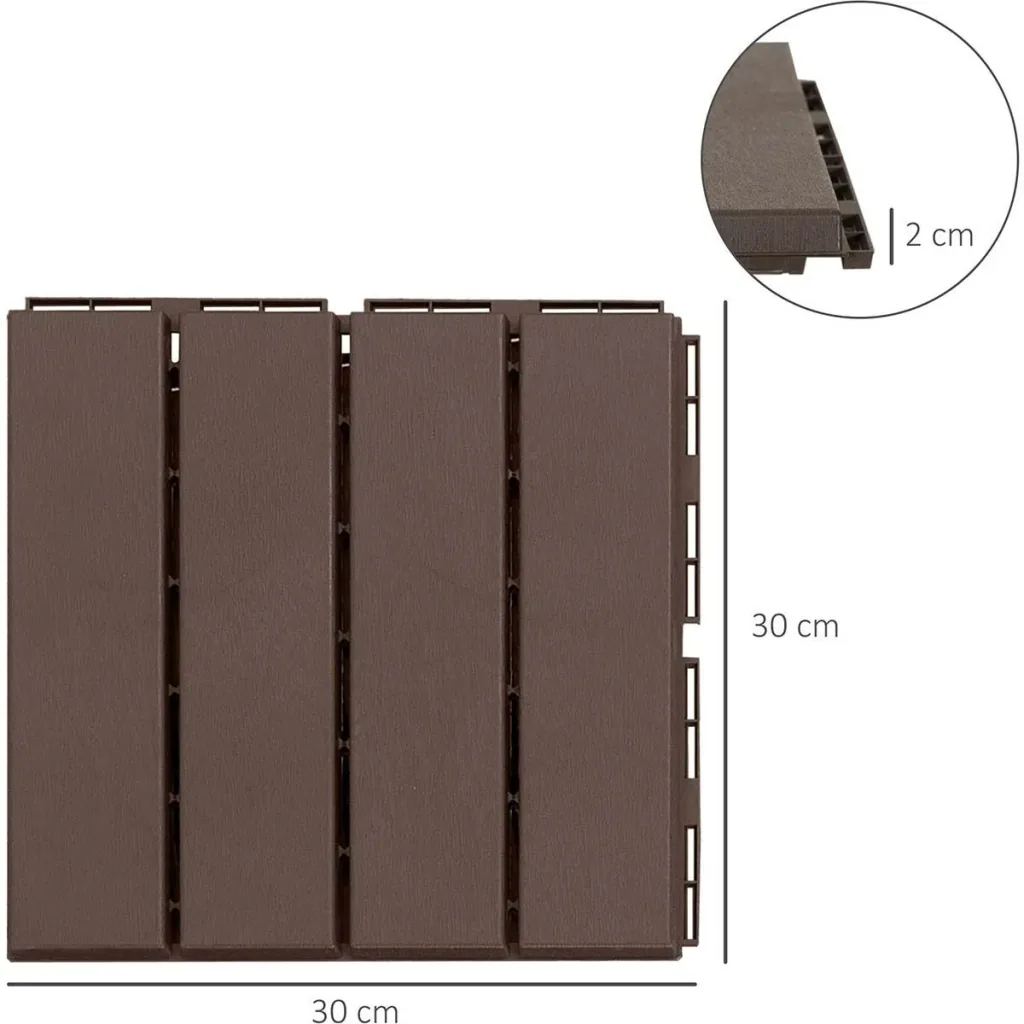 Set of 9 floor tiles, click mechanism, wood grain, brown, 30 x 30 x 2 cm (size per tile)