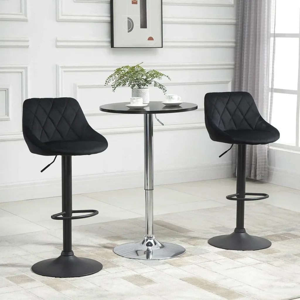 Set of 2 bar stools, swivel, padded high stool, height-adjustable bar stool without armrests, tufted backrest, footrest