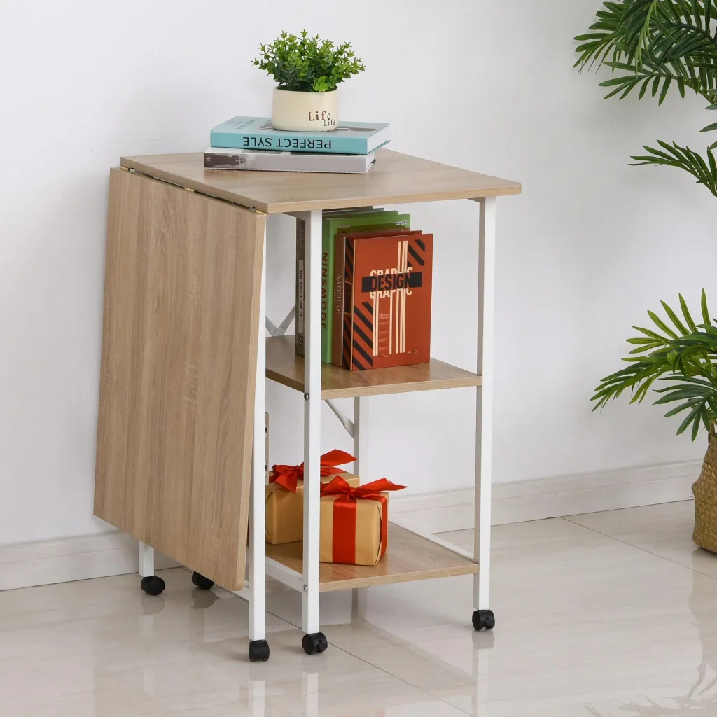 Folding desk with wheels, natural