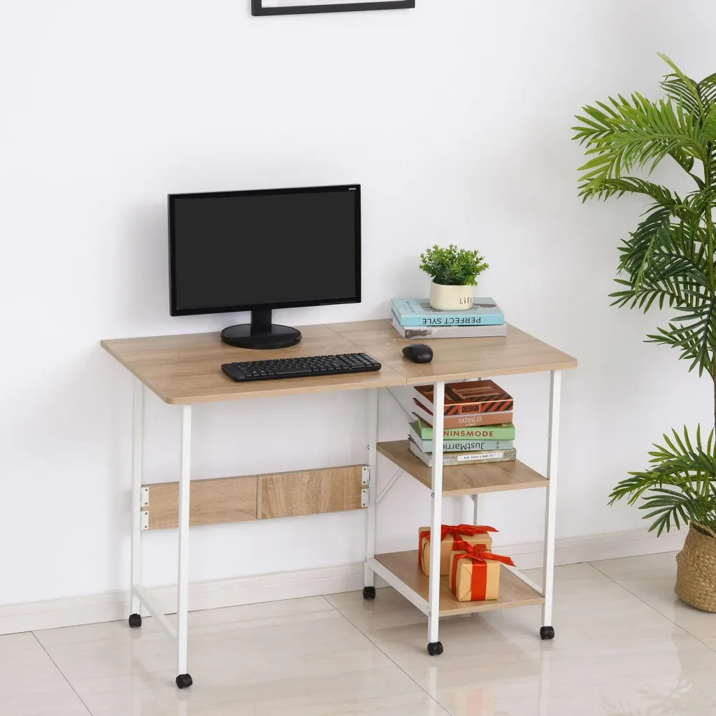 Folding desk with wheels, natural