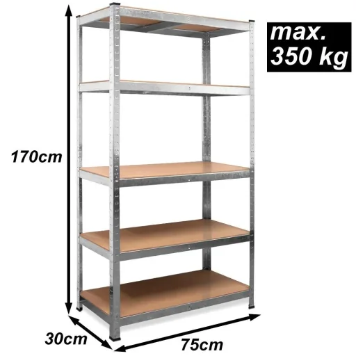 2 shelves / storage racks with 5 compartments - 175x75x30cm - 350kg