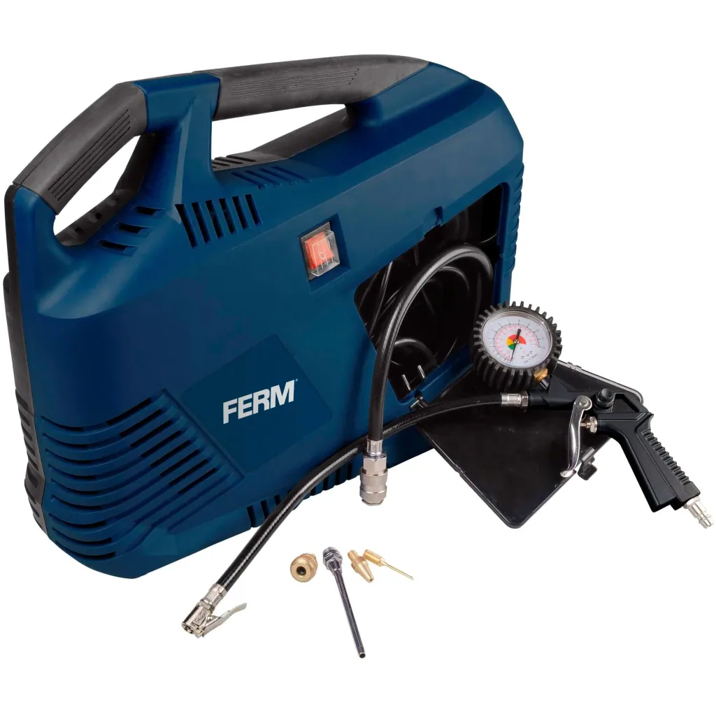 CRM1049 Portable Electric Air Compressor - 1100W - max. 8 Bar - Oil-free - With many accessories