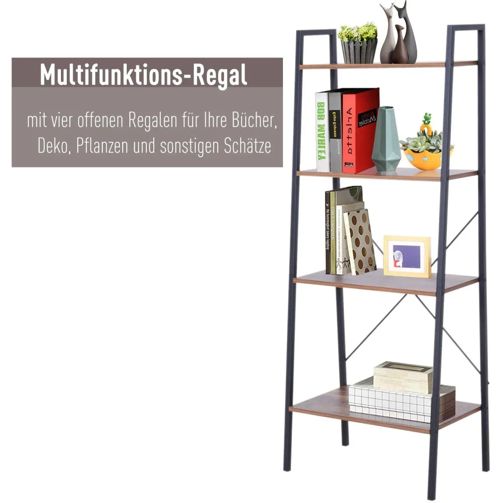 Standing shelf ladder shelf step shelf bookcase flower shelf wood vintage 4 compartments 60 x 35 x 145 cm