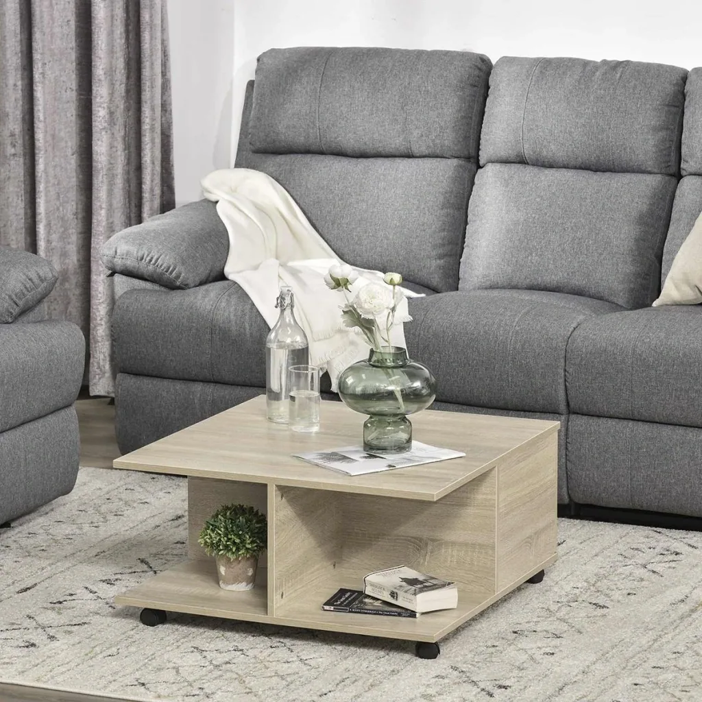 Side table coffee table with two pull-out drawers 4 wheels open shelves coffee table living room table mod