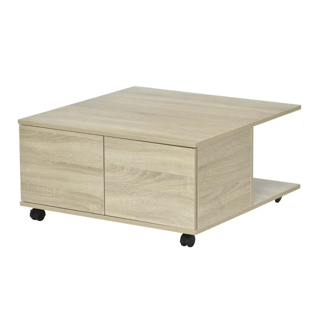 Side table coffee table with two pull-out drawers 4 wheels open shelves coffee table living room table mod