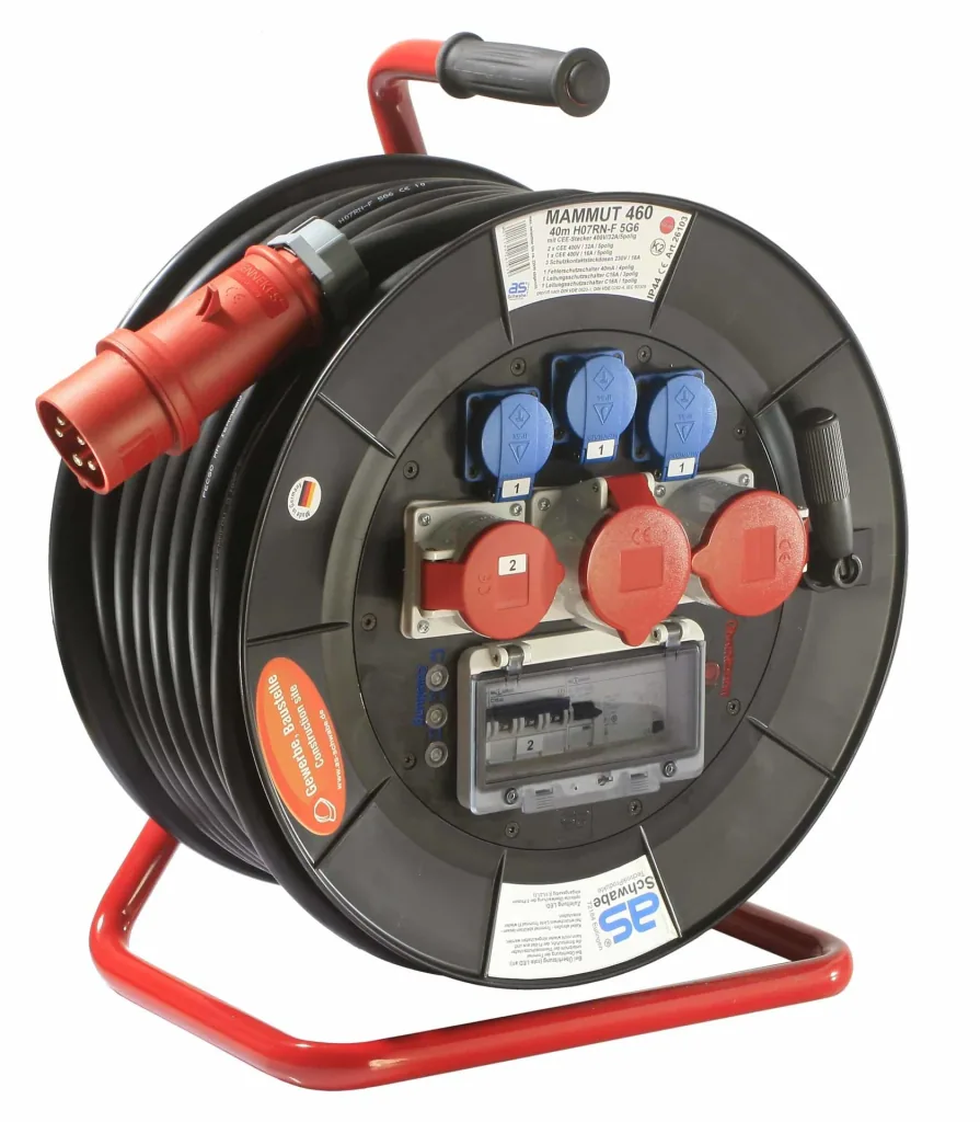 Professional drum Mammut 460 Version 4, 40m, 3 sockets 230V, 2+1-CEE sockets, with carrying and base frame