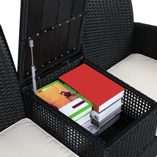 Garden bench/ Love Bench with box/ Table with seat cushions 143x64x88cm - Black