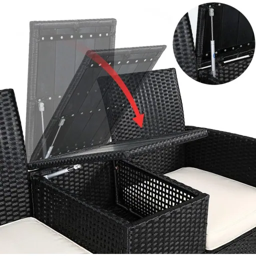 Garden bench/ Love Bench with box/ Table with seat cushions 143x64x88cm - Black
