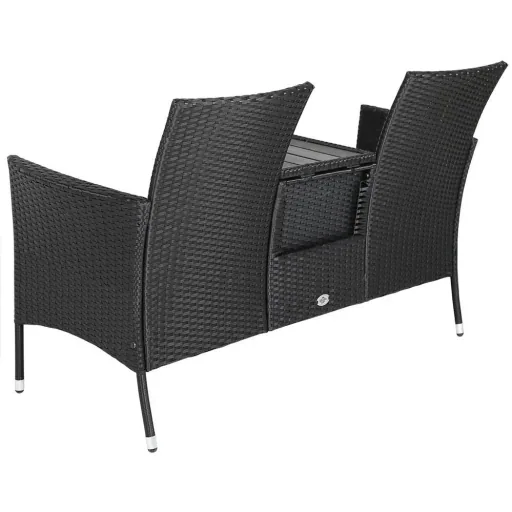 Garden bench/ Love Bench with box/ Table with seat cushions 143x64x88cm - Black