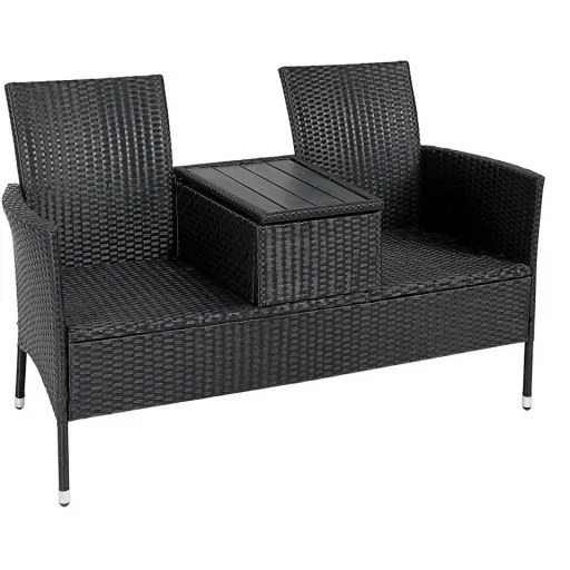 Garden bench/ Love Bench with box/ Table with seat cushions 143x64x88cm - Black