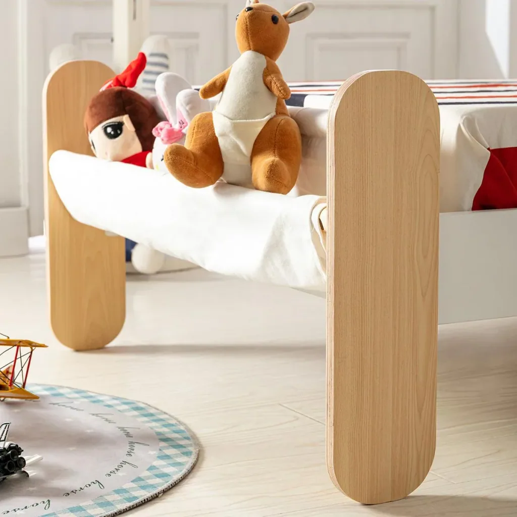 Children's bed with bed bag toy bag for 3+ years wooden bed for girls and boys children's room wood white+natural 229 x