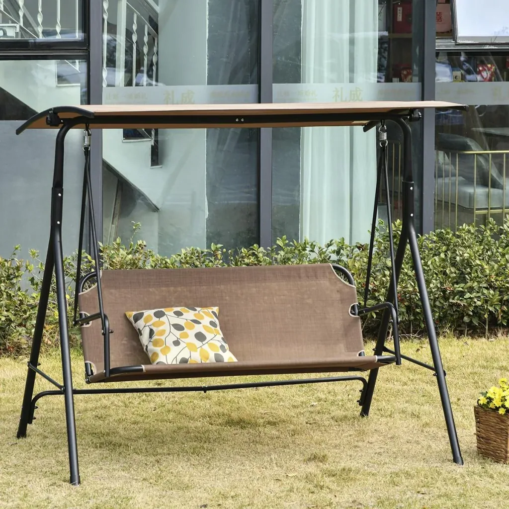 2-seater Hollywood swing rocking chair outdoor garden lounger UV-resistant high-quality metal tube angle adjustable brown