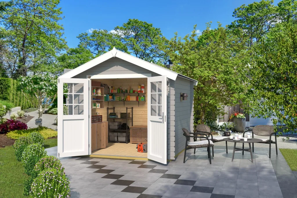 Garden shed 209 Gr.2, 288 x 284 x 254 cm light grey with double door