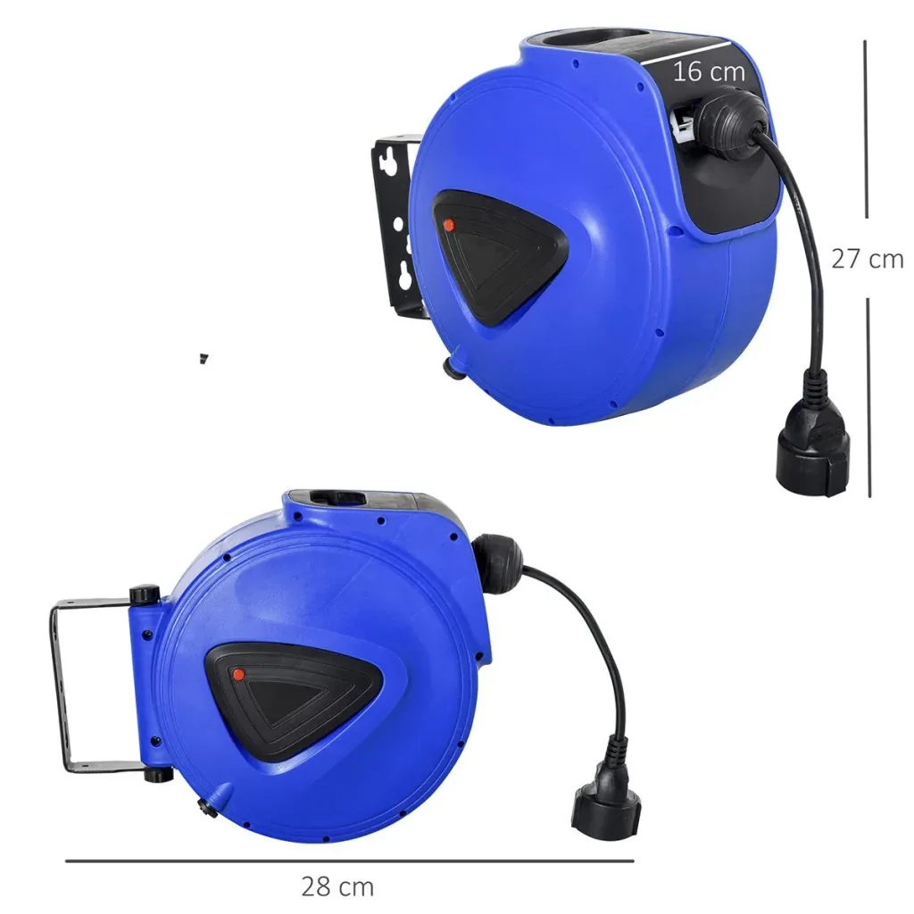 Cable drum 15 m + 1.3 m cable automatic cable reel outdoor reel power cable rotatable wall bracket, PP, rubber, Me