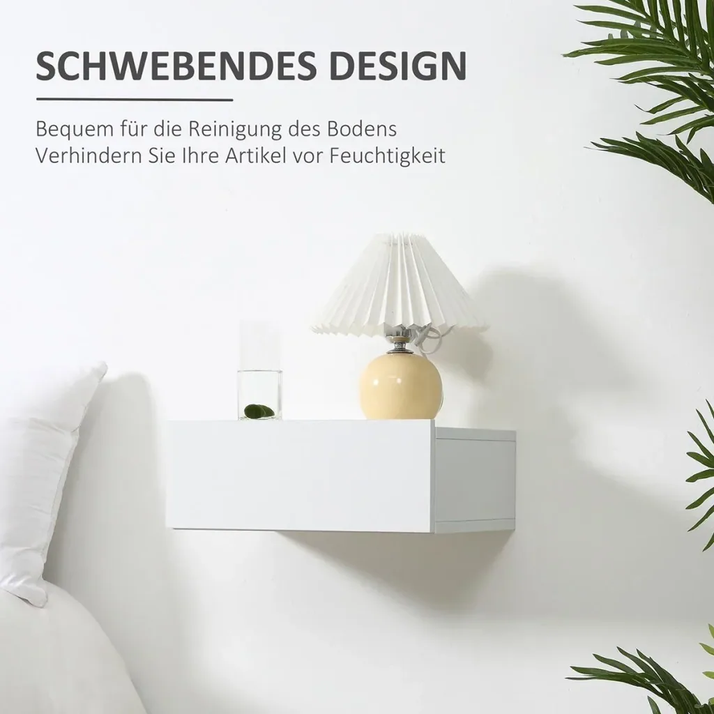 2-piece wall-mounted bedside table, wall cabinet with drawer, chipboard, white, 40 x 30 x 15 cm