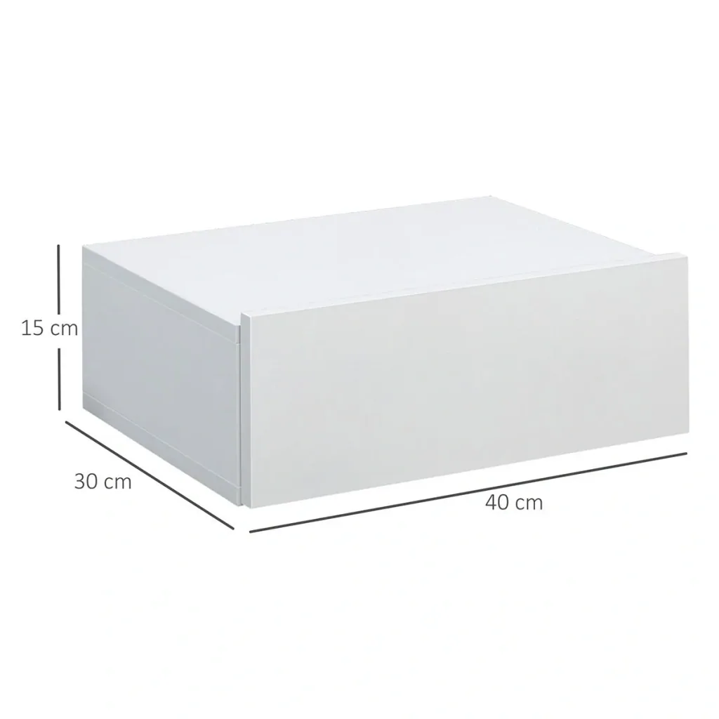 2-piece wall-mounted bedside table, wall cabinet with drawer, chipboard, white, 40 x 30 x 15 cm
