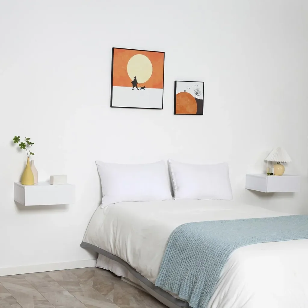 2-piece wall-mounted bedside table, wall cabinet with drawer, chipboard, white, 40 x 30 x 15 cm