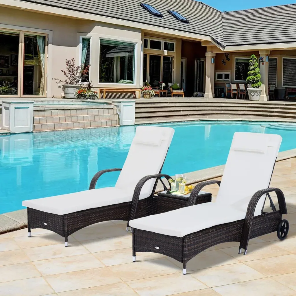 Rattan sun loungers with table grey