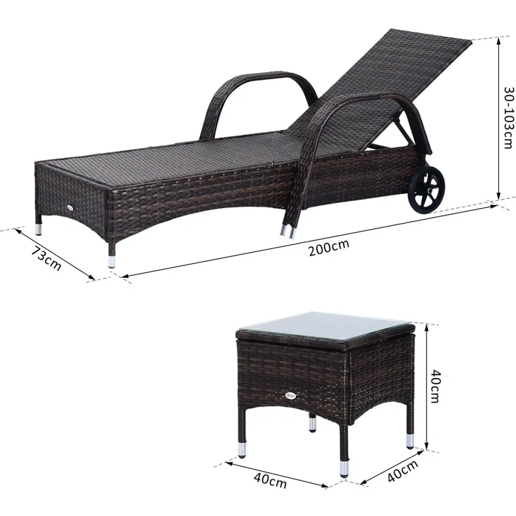 Rattan sun loungers with table grey