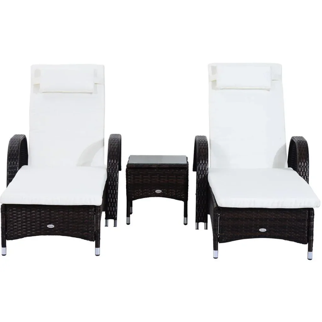 Rattan sun loungers with table grey