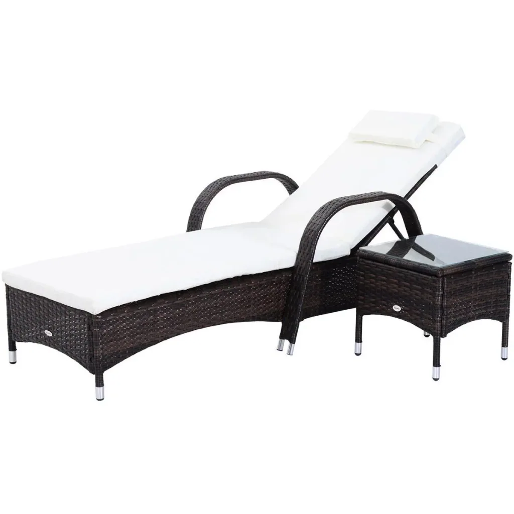 Rattan sun loungers with table grey
