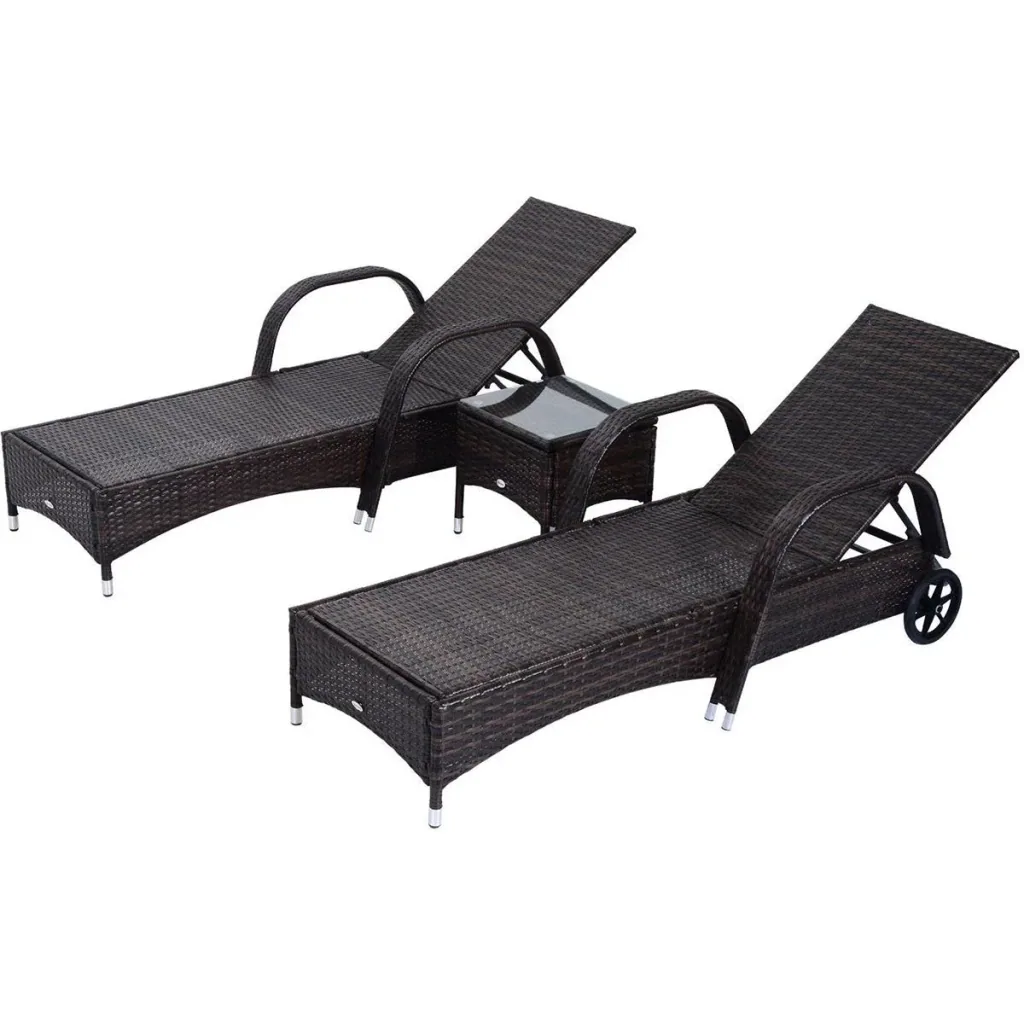 Rattan sun loungers with table grey