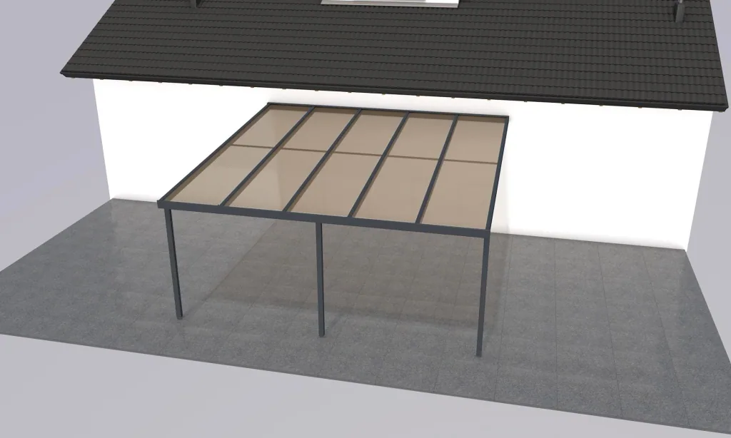 Patio roof Premium, anthracite, 5100 x 5060 mm - Polycarbonate multi-wall sheets 16 mm, bronze