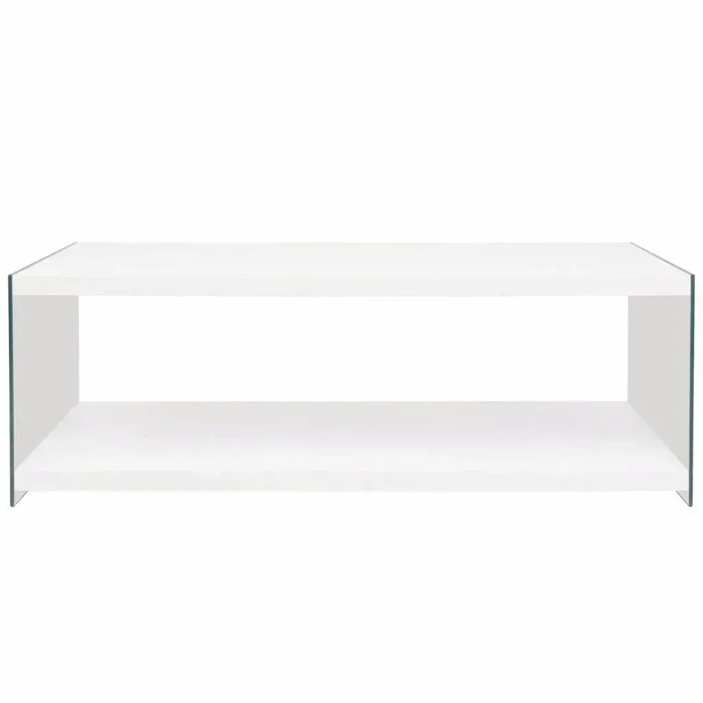 Coffee table with shelf glass MDF high gloss white
