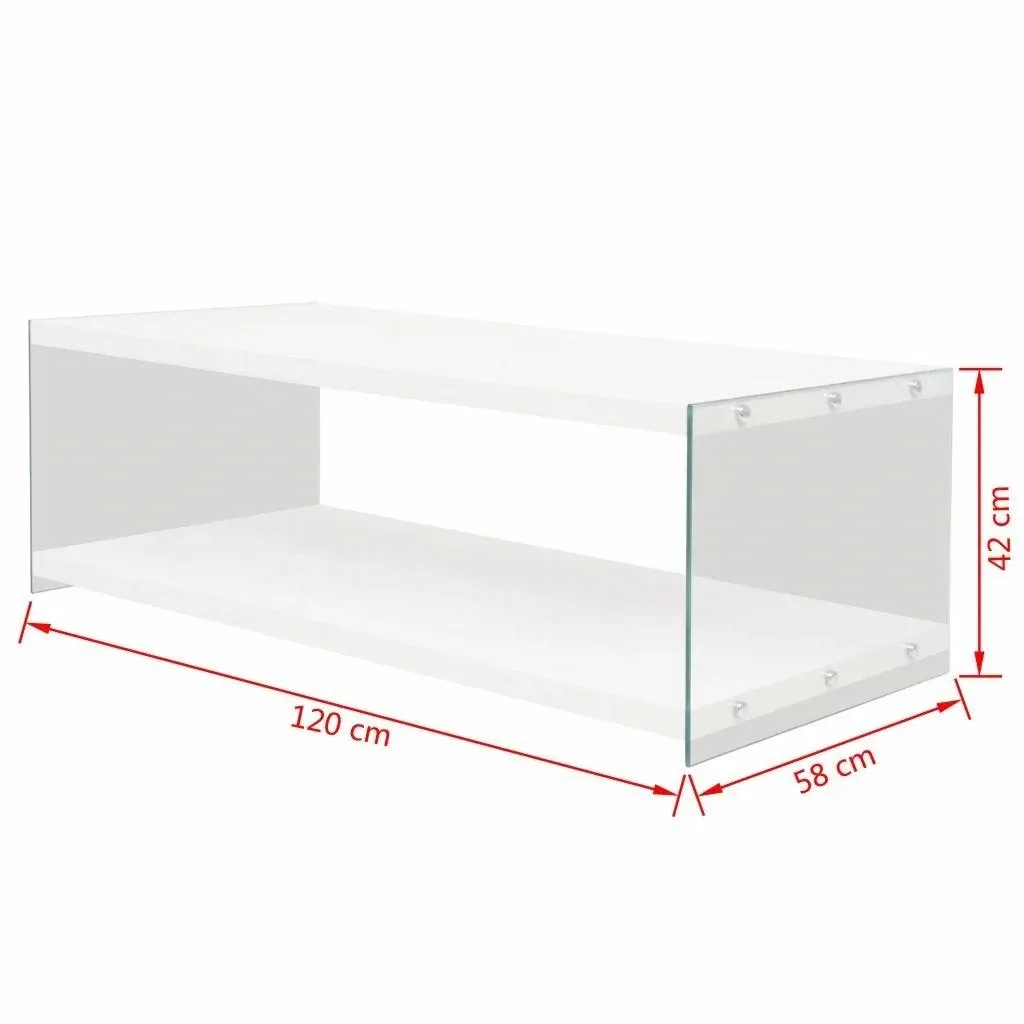 Coffee table with shelf glass MDF high gloss white